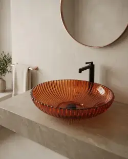 Pure Concept Dekoratif Oval Cam Lavabo Ø50 cm Kırmızı uygulama örneği