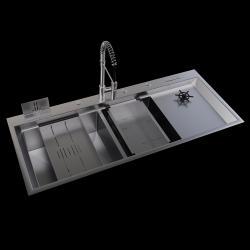 Pure Concept Çift Göz Bardak Yıkamalı Paslanmaz Çelik Eviye 120x50 cm Inox uygulama örneği