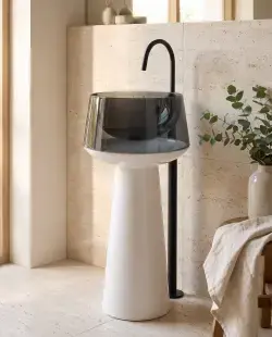 Pure Concept Crystal Cam Monoblok Lavabo Şeffaf Siyah Beyaz uygulama örneği