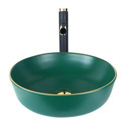 Pure Concept Oval Tezgah Üstü Çanak Lavabo 42x42x14 cm Mat Yeşil Altın