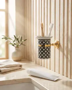 Pure Concept Geometrik Montajlı Diş Fırçalık Siyah Beyaz uygulama örneği