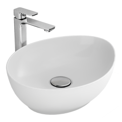 QUA Civita Asimetrik Gövde Üstü Lavabo Batarya Deliksiz Taşma Kanalsız 50 cm Beyaz