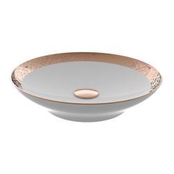 QUA Flawless Gövde Üstü Lavabo Batarya Deliksiz Taşma Kanalsız 47 cm Rose Gold Dekorlu Hazne Beyaz