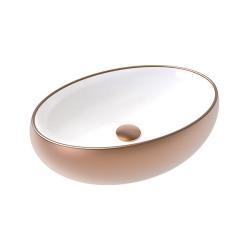QUA Flawless Gövde Üstü Lavabo Batarya Deliksiz Taşma Kanalsız 60 cm Dış Mat Rose Gold Kaplama İç Saten Beyaz