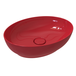 QUA Civita Oval Gövde Üstü Lavabo Batarya Deliksiz Taşma Kanalsız 50 cm Kırmızı