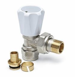 Radiva Radyatör Vanası Plastik Volanlı Köşe 1/2" Pex 17x2 mm Rakorlu Nikel Gövde, Beyaz Volan