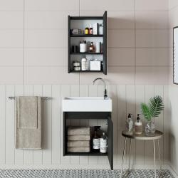 Roomart Mini Lavabolu Banyo Dolabı 2'li Set 50,5 cm Ahşap Dokulu Siyah uygulama örneği