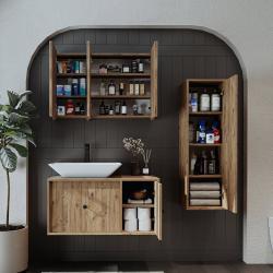 Roomart Gusto Banyo Dolabı 3'lü Set + Dikdörtgen Çanak Lavabo 90 cm Atlas Çam uygulama örneği