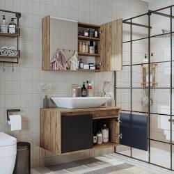 Roomart Atlantic Lavabolu Banyo Dolabı 2'li Set 85 cm Atlas Çam-Antrasit uygulama örneği