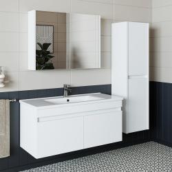 Roomart Atria Lavabolu Banyo Dolabı 3'lü Set 100 cm Beyaz uygulama örneği