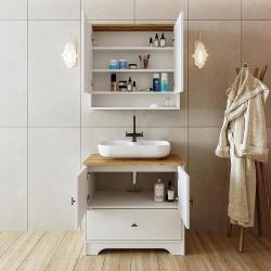 Roomart Aria Lavabolu Banyo Dolabı Takımı 2'li Set 80 cm Atlas Çam-Beyaz Oval Çanak Lavabo uygulama örneği