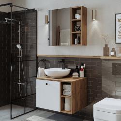 Roomart Lotus Banyo Dolabı 2'li Takım + Yuvarlak Çanak Lavabo 65 cm Atlas Çam-Beyaz uygulama örneği