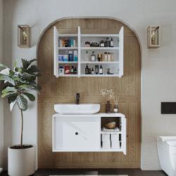 Roomart Gusto Banyo Dolabı 2'li Takım + Oval Çanak Lavabo 90 cm Beyaz uygulama örneği