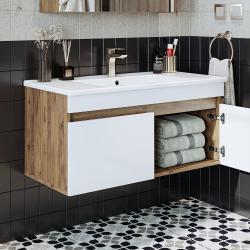 Roomart Atria Lavabolu Banyo Dolabı 100 cm Atlas Çam-Beyaz uygulama örneği