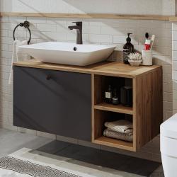 Roomart Lotus Lavabolu Banyo Dolabı + Dikdörtgen Çanak Lavabo 95 cm Atlas Çam-Antrasit uygulama örneği