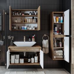 Roomart Atlantic Lavabolu Banyo Dolabı 3'lü Set 85 cm Atlas Çam-Beyaz uygulama örneği