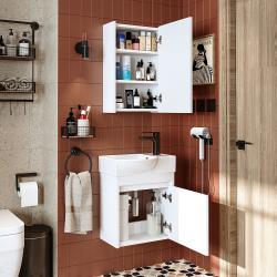 Roomart Leo Lavabolu Banyo Dolabı 2'li Set 46,5 cm Beyaz Sağ uygulama örneği