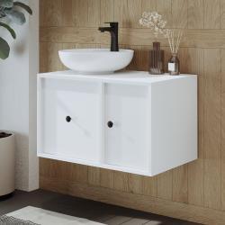 Roomart Gusto Lavabolu Banyo Dolabı + Yuvarlak Çanak Lavabo 75 cm Beyaz uygulama örneği