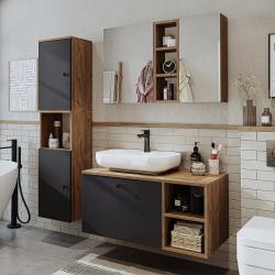 Roomart Lotus Banyo Dolabı Lavabolu 3'lü Seti 95 cm Atlas Çam-Antrasit Oval Çanak Lavabo uygulama örneği