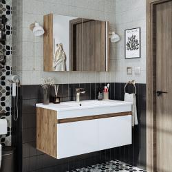 Roomart Atria Lavabolu Banyo Dolabı 2'li Set 100 cm Atlas Çam-Beyaz uygulama örneği