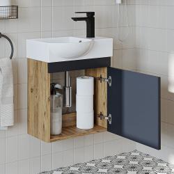 Roomart Punto Lavabolu Banyo Dolabı 46,5 cm Atlas Çam-Antrasit Sağ uygulama örneği