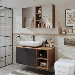 Roomart Lotus Banyo Dolabı 2'li Takım + Oval Çanak Lavabo 95 cm Atlas Çam-Antrasit uygulama örneği