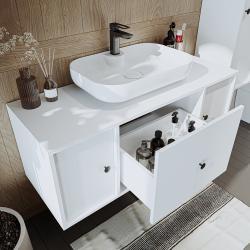 Roomart Gusto Lavabolu Banyo Dolabı + Oval Çanak Lavabo 120 cm Beyaz uygulama örneği