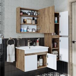 Roomart Atria Lavabolu Banyo Dolabı 3'lü Set 65 cm Atlas Çam-Beyaz uygulama örneği