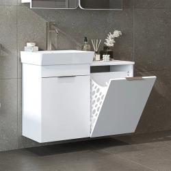 Roomart Dubai Sepetli Lavabolu Banyo Alt Dolabı 90 cm Beyaz uygulama örneği