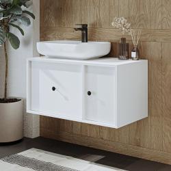 Roomart Gusto Lavabolu Banyo Dolabı + Oval Çanak Lavabo 90 cm Beyaz uygulama örneği