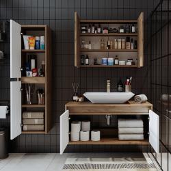 Roomart Atlantic Lavabolu Banyo Dolabı 3'lü Set 100 cm Atlas Çam-Beyaz uygulama örneği