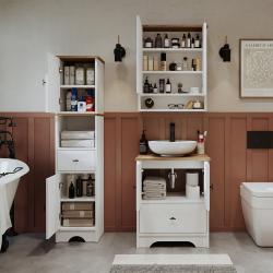 Roomart Aria Lavabolu Banyo Dolabı 3'lü Set 60 cm Atlas Çam-Beyaz Yuvarlak Çanak Lavabo uygulama örneği