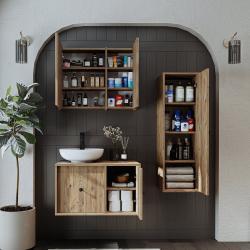 Roomart Gusto Banyo Dolabı 3'lü Set + Yuvarlak Çanak Lavabo 75 cm Atlas Çam uygulama örneği
