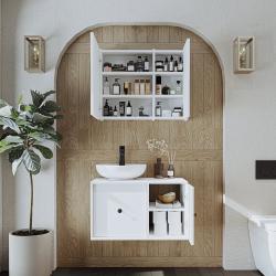 Roomart Gusto Banyo Dolabı 2'li Takım + Yuvarlak Çanak Lavabo 75 cm Beyaz uygulama örneği