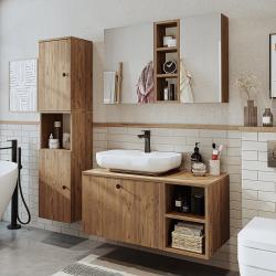 Roomart Lotus Banyo Dolabı Lavabolu 3'lü Seti 95 cm Atlas Çam Oval Çanak Lavabo uygulama örneği