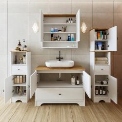 Roomart Aria Lavabolu Banyo Dolabı Takımı 4'lü Set 100 cm Atlas Çam-Beyaz Oval Çanak Lavabo uygulama örneği