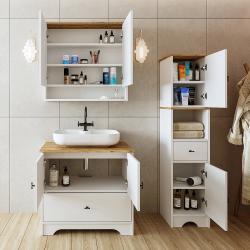 Roomart Aria Lavabolu Banyo Dolabı Takımı 3'lü Set 80 cm Atlas Çam-Beyaz Oval Çanak Lavabo uygulama örneği