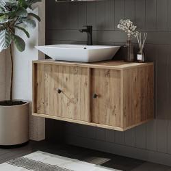 Roomart Gusto Lavabolu Banyo Dolabı + Dikdörtgen Çanak Lavabo 90 cm Atlas Çam uygulama örneği