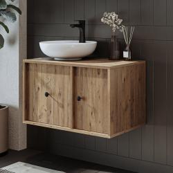 Roomart Gusto Lavabolu Banyo Dolabı + Yuvarlak Çanak Lavabo 75 cm Atlas Çam uygulama örneği