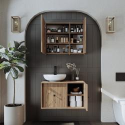 Roomart Gusto Banyo Dolabı 2'li Takım + Yuvarlak Çanak Lavabo 75 cm Atlas Çam uygulama örneği