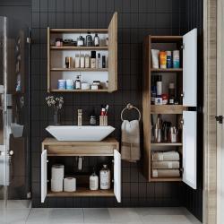 Roomart Atlantic Lavabolu Banyo Dolabı 3'lü Set 65 cm Atlas Çam-Beyaz uygulama örneği