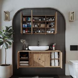 Roomart Gusto Banyo Dolabı 2'li Takım + Oval Çanak Lavabo 120 cm Atlas Çam uygulama örneği