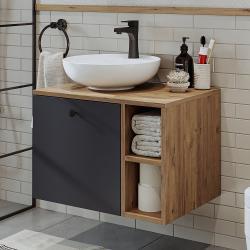 Roomart Lotus Lavabolu Banyo Dolabı + Yuvarlak Çanak Lavabo 65 cm Atlas Çam-Antrasit uygulama örneği
