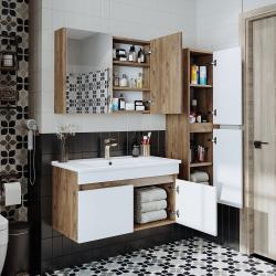 Roomart Atria Lavabolu Banyo Dolabı 3'lü Set 85 cm Atlas Çam-Beyaz uygulama örneği