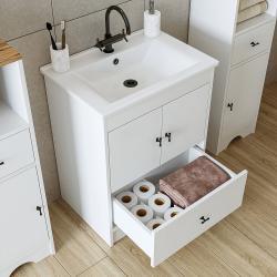 Roomart Aria Lavabolu Banyo Dolabı + Mobilya Uyumlu Lavabo 65 cm Atlas Çam-Beyaz uygulama örneği