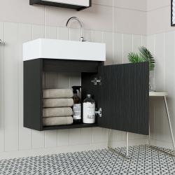 Roomart Mini Lavabolu Banyo Dolabı 50,5 cm Ahşap Dokulu Siyah uygulama örneği