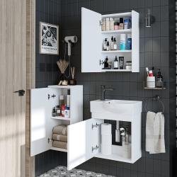 Roomart Punto Lavabolu Banyo Dolabı 3'lü Set 46,5 cm Beyaz Aynalı Dolaplı Sol uygulama örneği