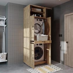 Roomart Dora Kapaklı Çamaşır ve Kurutma Makinesi Dolabı 230 cm Atlas Çam uygulama örneği