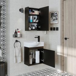 Roomart Punto Lavabolu Banyo Dolabı Takımı 2'li Set 46,5 cm Ahşap Dokulu Siyah Aynalı Dolaplı Sağ uygulama örneği