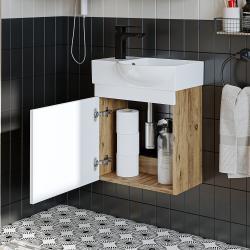 Roomart Punto Lavabolu Banyo Dolabı 46,5 cm Atlas Çam-Beyaz Sol uygulama örneği